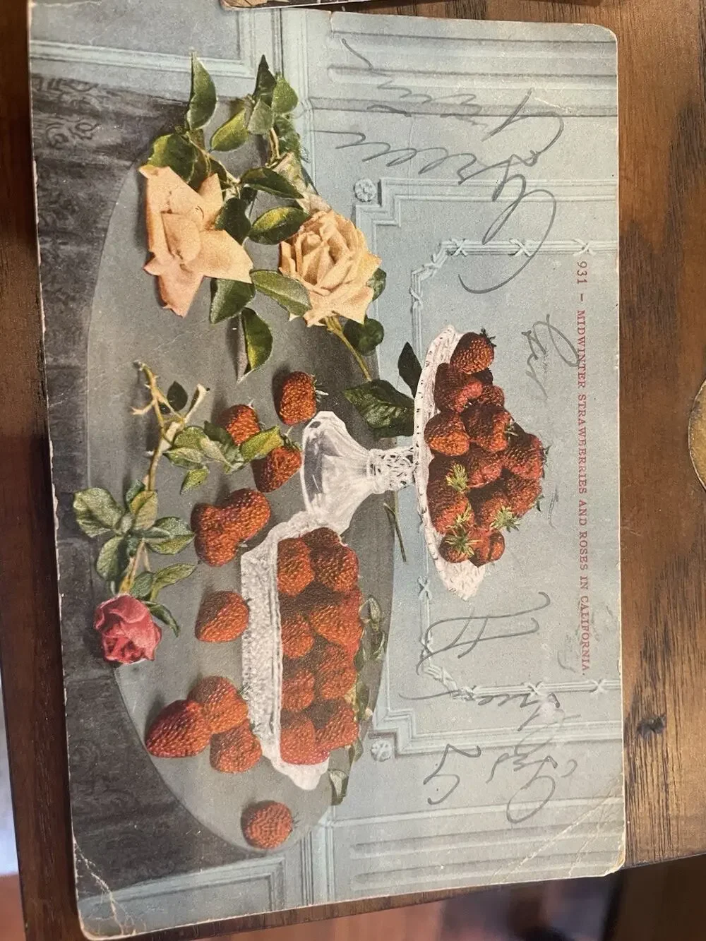 Antique Midwinter Strawberries and Roses California Postcard 1910